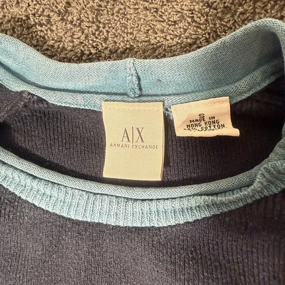 Armani Exchange Men's Dark and Light Blue Cotton Cashmere Blend Crewneck Sweater - Picture 3 of 7